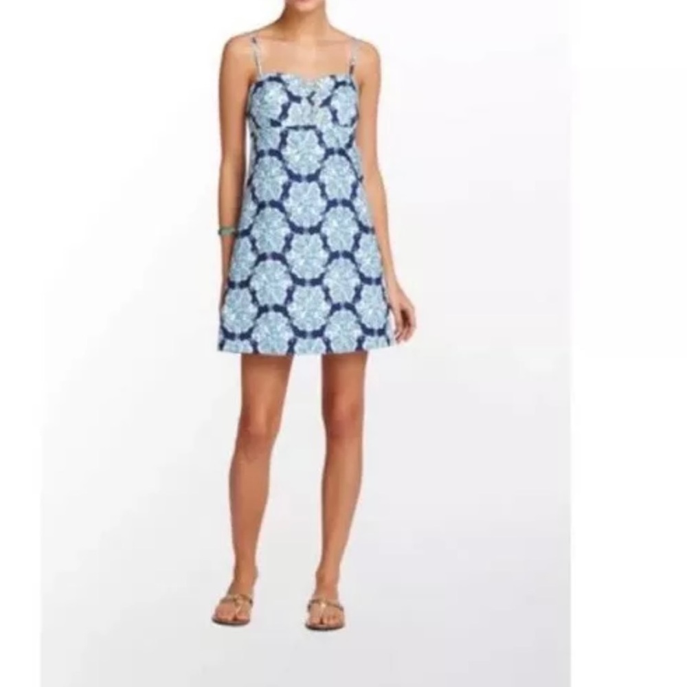 Lilly Pulitzer Rilee Hey Sailor Printed Lace Up Dress Sz 6 Blue Mermaid Nautica